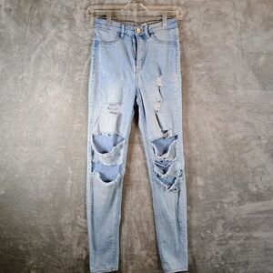 Women's Divided H&m Light Blue Distressed Skinny Jeans Size 2
